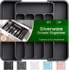 Silverware Drawer Organizer, Adjustable Utensil Cutlery Tray | Expandable Kitchen Organizer for Forks Knives, Multipurpose Kitchen Storage