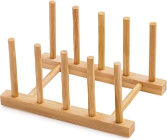 Bamboo Dish Drying Rack for Kitchen Counter and Cabinet, Dish/Book/Plate/Bowl/Cup/Cutting Board/Pot Lid Organizer for Kitchen, Living Room, Study