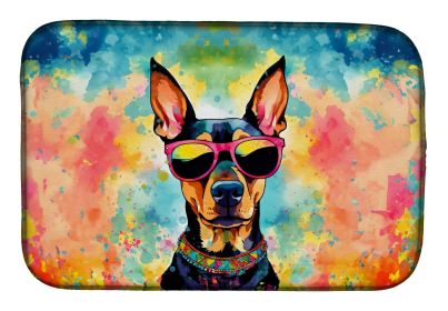 Doberman Pinscher Hippie Dawg Dish Drying Mat Absorbent Dish Drying Mat Pad for Kitchen Counter Dish Drainer Mat for Countertop, 14 x 21", Multic