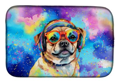 Pug Hippie Dawg Dish Drying Mat Absorbent Dish Drying Mat Pad for Kitchen Counter Dish Drainer Mat for Countertop, 14 x 21", Multicolor