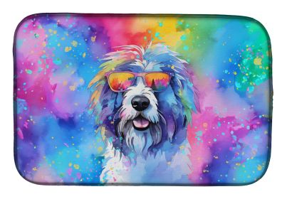 Old English Sheepdog Hippie Dawg Dish Drying Mat Absorbent Dish Drying Mat Pad for Kitchen Counter Dish Drainer Mat for Countertop, 14 x 21"