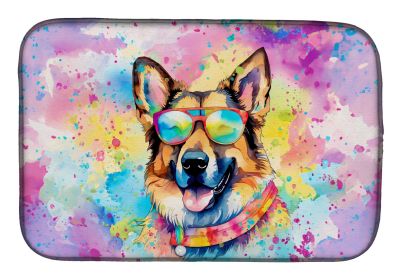 German Shepherd Hippie Dawg Dish Drying Mat Absorbent Dish Drying Mat Pad for Kitchen Counter Dish Drainer Mat for Countertop, 14 x 21", Multicol